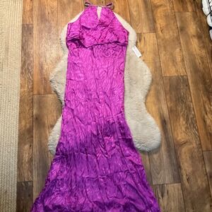 Saylor Meadow Maxi Pippen Halter Dress Size Large Fuscia Purple Womens
